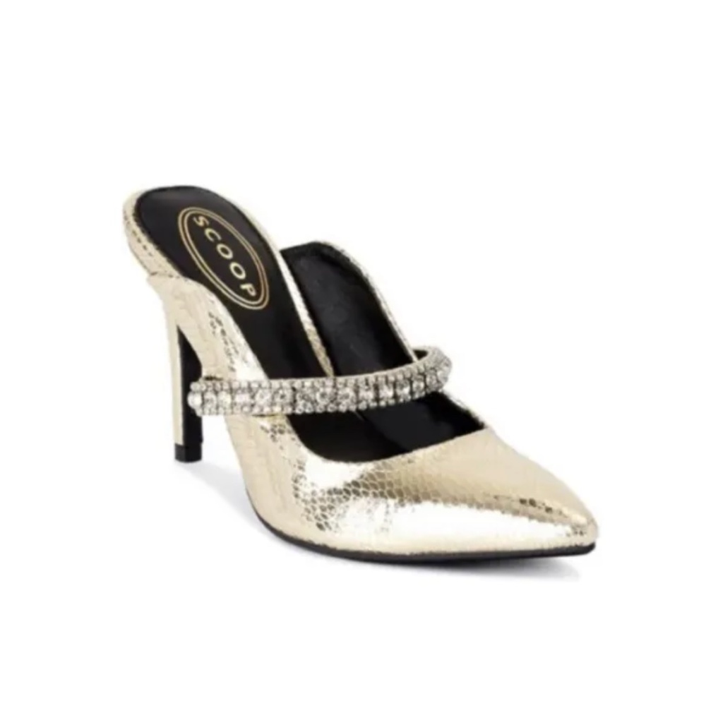 Scoop NYC Women’s Rhinestone Slip On Gold Heels Shoes 8.5 NEW
